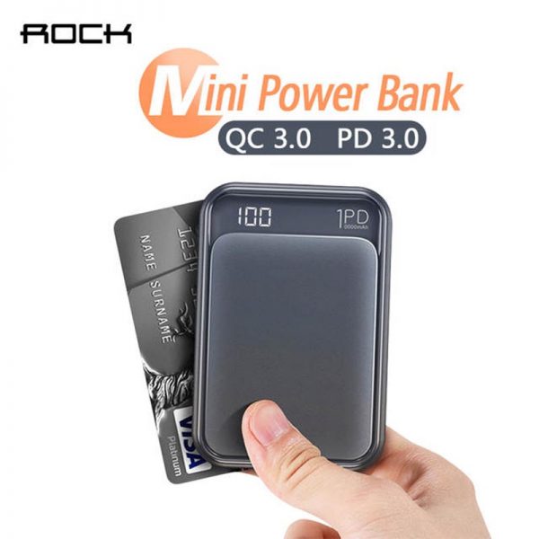 پاوربانک راک فست شارژ ۱۰۰۰۰ میلی آمپر power bank Rock P65 mini 10000mAh QC3.0 PD3