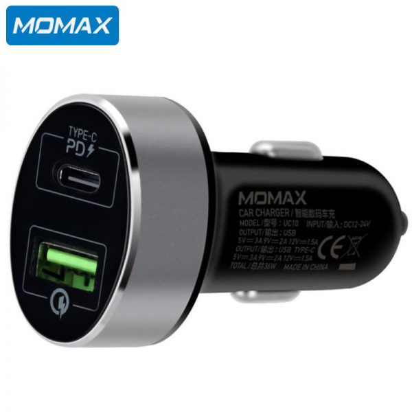 شارژر فندکی سریع مومکس MOMAX UC10 FAST CAR CHARGER - USB-C PD, QC3.0 - 36W