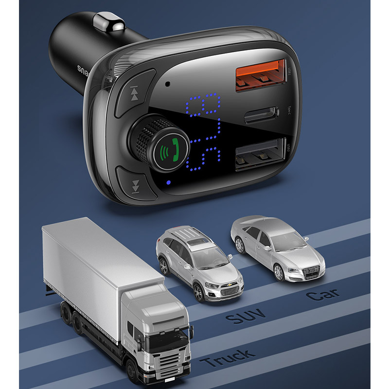 شارژر فندکی فست شارژ و پخش کننده بلوتوث Baseus T-Typed Wireless MP3 Charger S-13