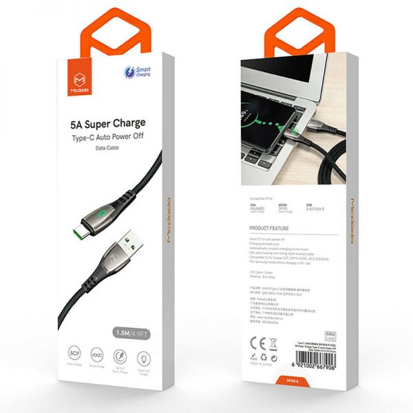 کابل شارژ تایپ سی هوشمند و سوپر فست شارژ مک دودو McDodo CA-6790 intelligent Type-C cable
