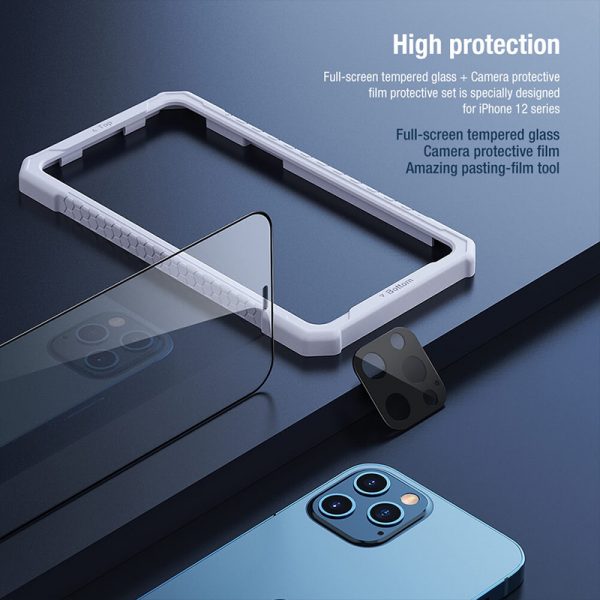 محافظ صفحه نمایش شیشه‌ای و دوربین نیلکین آیفون Nillkin Amazing 2-in-1 HD full screen tempered glassApple iPhone 12 Pro Max 6.7