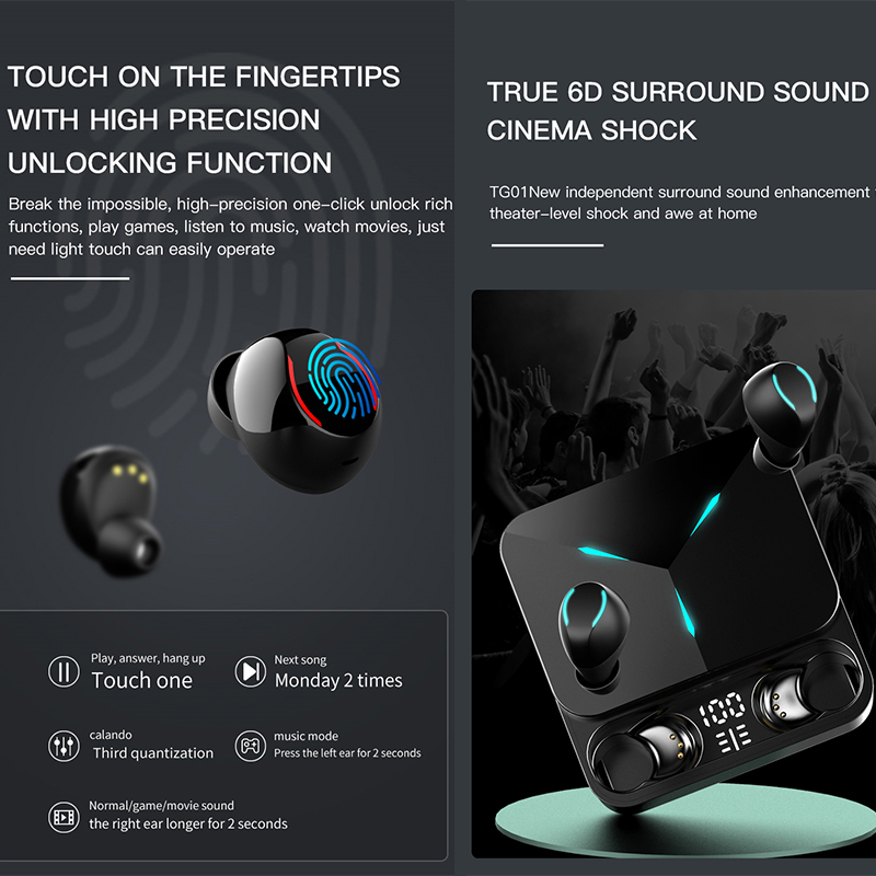 هندزفری بلوتوث دوگوش لنوو Lenovo TG01 Pixart Wireless Bluetooth Gaming Earbuds