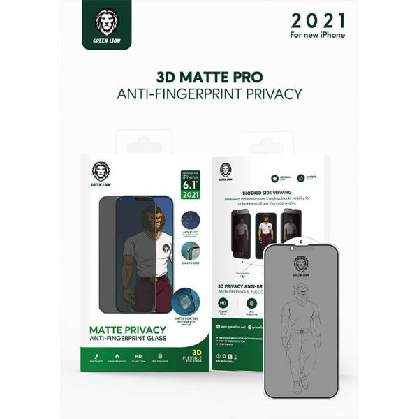 گلس مات و پرایوسی گرین آیفون 13 پرو مکس Green 3D AG/Matte Privacy Glass iPhone 13 Pro Max
