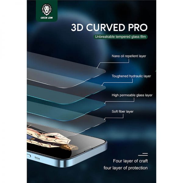 گلس تمام صفحه گرین آیفون 13 پرو مکس Green Lion 3D Curved Tempered Glass iPhone 13 Pro Max