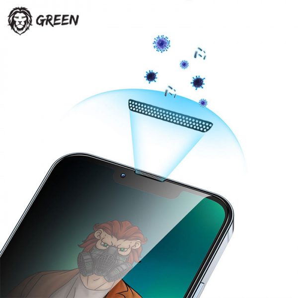 گلس توری دار و پرایوسی iPhone 13 Pro Max گرین Green Lion 3D Desert Privacy Round Edge