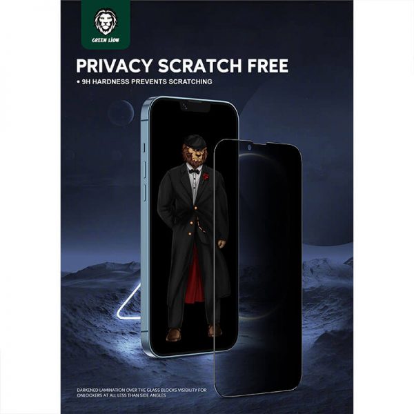 گلس پرایوسی iPhone 13 Pro Max گرین Green Lion 3D Privacy Scratch Free Round Edge Glass