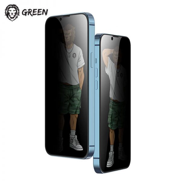 گلس پرایوسی با لبه های سیلیکونی iPhone 13 Pro Max گرین Green Lion 3D Silicone Privacy Glass