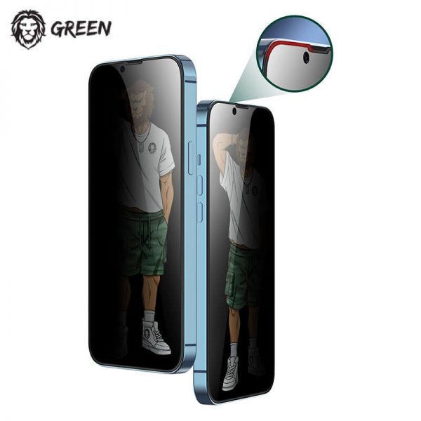 گلس پرایوسی با لبه های سیلیکونی iPhone 13 Pro Max گرین Green Lion 3D Silicone Privacy Glass