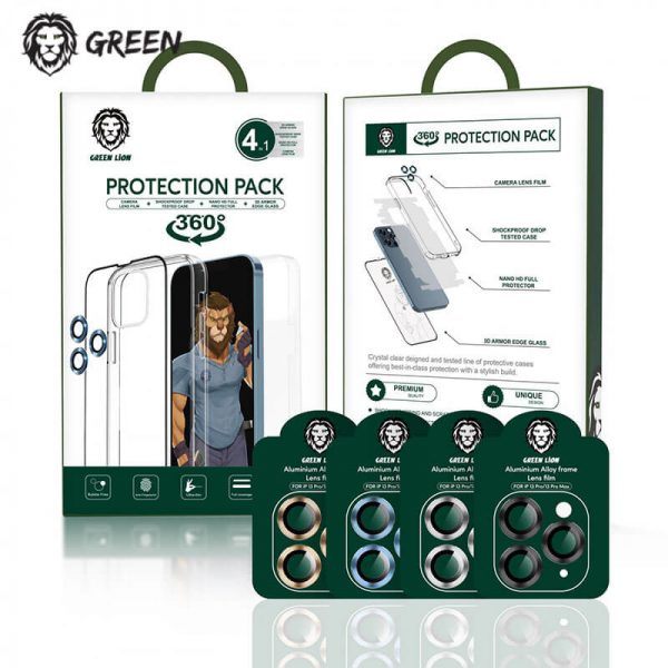 گلس , قاب , محافظ لنز , برچسب پشت iPhone 13 Pro Max گرین Green Lion 4 in 1 360° Protection Pack