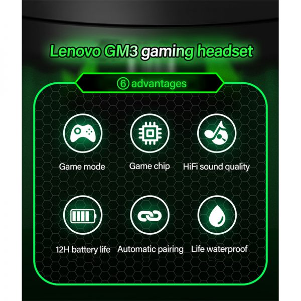 هندزفری بلوتوث لنوو گیمینگ Lenovo GM3 TWS bluetooth Gaming