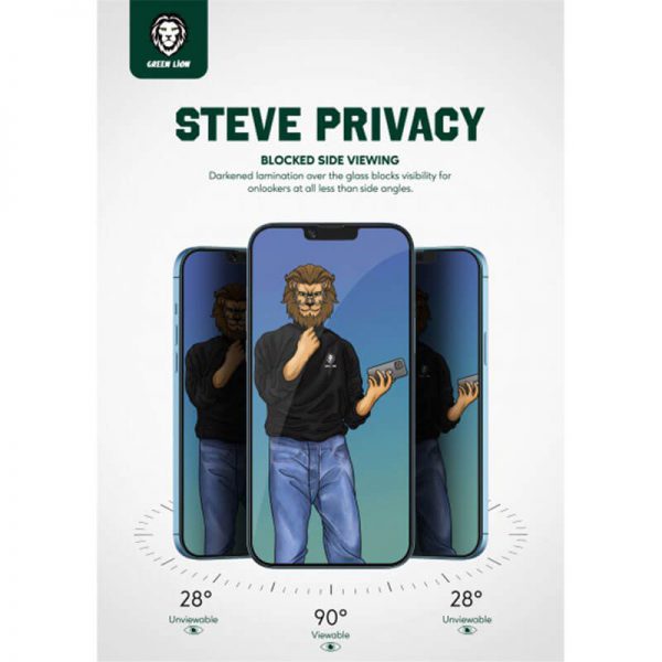 گلس پرایوسی و مقاوم iPhone 13 Pro Max گرین لاین Green Lion Steve Privacy Glass