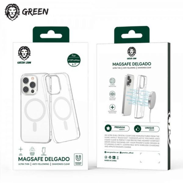 قاب شفاف iPhone 13 Pro Max مگ سیف شارژ برند گرین Green Lion Magsafe Delgado Case