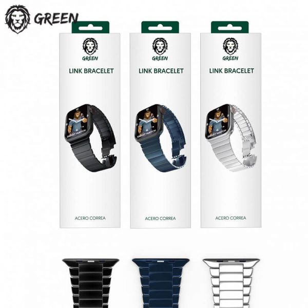 بند فلزی اپل واچ 42/44/45 میلی متری گرین لاین مدل Green Lion Acero Correa Link Bracelet