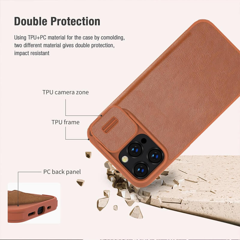 کیف چرمی نیلکین iPhone 14 Pro Max مدل Nillkin Qin Pro Leather Case