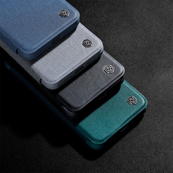 کیف چرمی پارچه ای نیلکین iPhone 14 Pro Max مدل Nillkin Qin Pro Plain Leather + Cloth