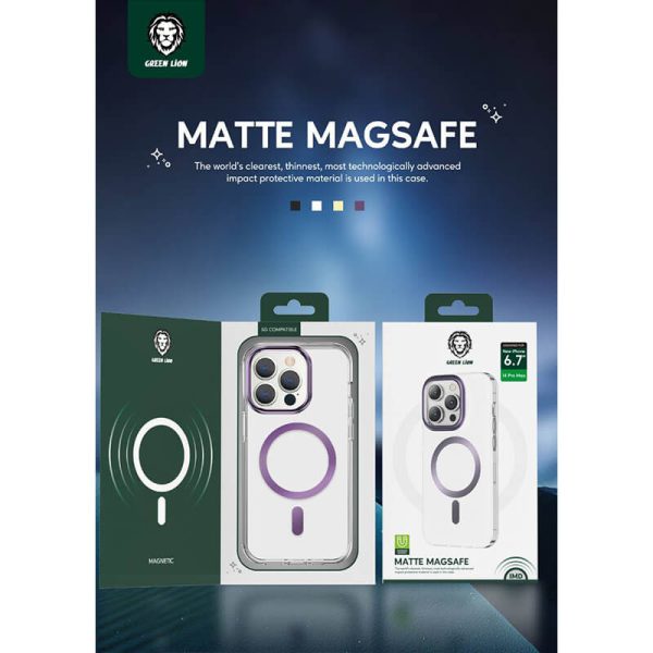 قاب مات گرین iPhone 14 Pro Max با قابلیت شارژ مگ سیف Green Lion Matte Magsafe