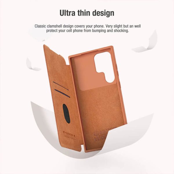 کیف چرمی نیلکین S23 Ultra مدل Nillkin Qin Pro Leather Case