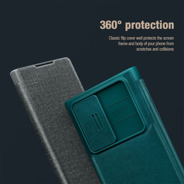 کیف چرمی پارچه ای نیلکین S23 Ultra مدل Nillkin Qin Pro Plain Leather + Cloth