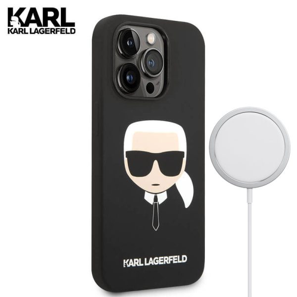کاور سیلیکونی کارل لاگرفلد iPhone 14 Pro Max قابلیت شارژ مگ سیف مدل karl Lagerfeld Head Silicone Magnetic