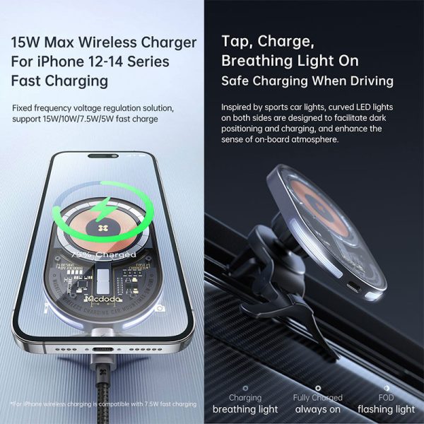 هولدر و شارژر بی سیم مگ سیف گوشی موبایل داخل خودرو مک دودو MCDODO CH-2340 Magnetic Wireless Charger Car
