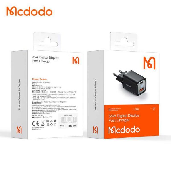شارژر دیواری فست شارژ مک دودو ۳۳ وات MCDODO CH-1701 33W Digital Display Fast Charger