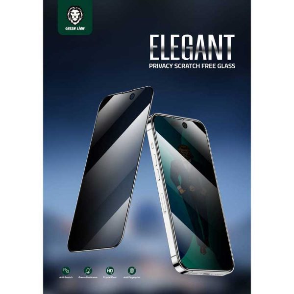 گلس فول پرایوسی iPhone 14 Pro Max گرین لاین Green Lion Elegant 3D Privacy Glass