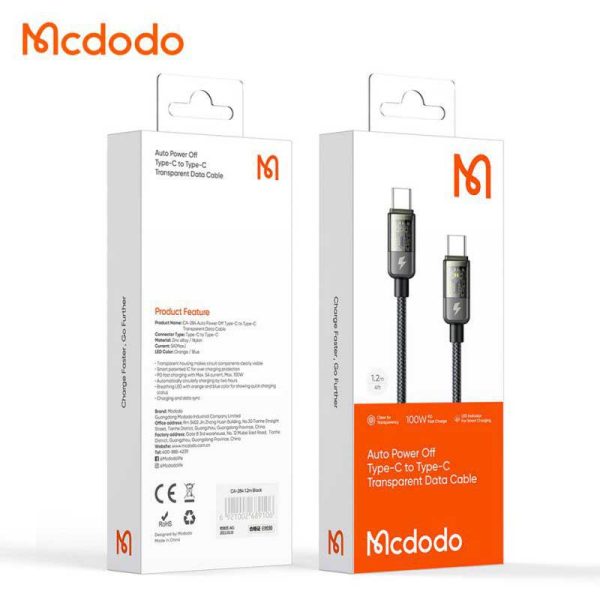 کابل شارژ دو سر تایپ‌سی قطع کن خودکار مک دودو MCDODO CA-2840